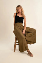 MOLLY  BRACKEN WOVEN WIDE LEG PANTS KHAKI TF113EP