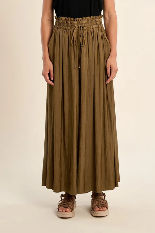 MOLLY  BRACKEN WOVEN WIDE LEG PANTS KHAKI TF113EP