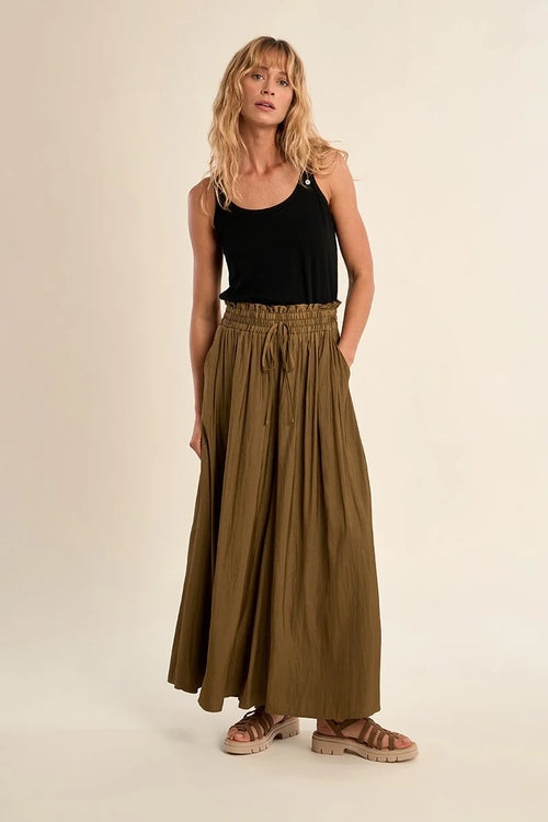MOLLY  BRACKEN WOVEN WIDE LEG PANTS KHAKI TF113EP
