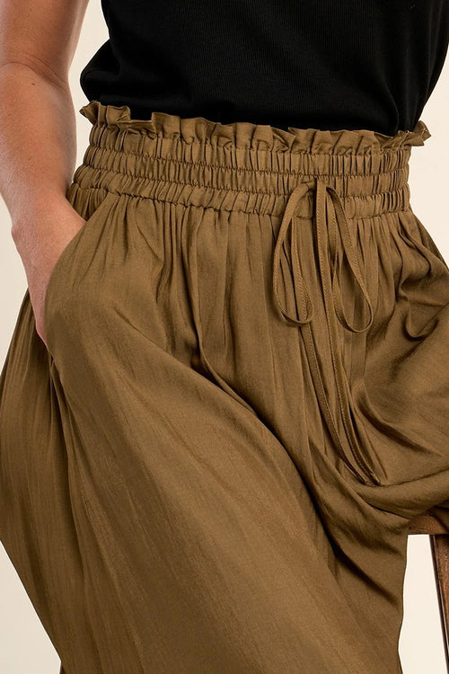 MOLLY  BRACKEN WOVEN WIDE LEG PANTS KHAKI TF113EP