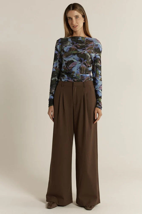 SASS -ROAN Pleat Front Pant - Chocolate