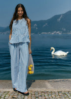 SASS - AZIZA Gathered Tie Top - Blue/White Stripe