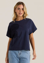 SASS - MIRA Crochet Tee Shirt - Navy
