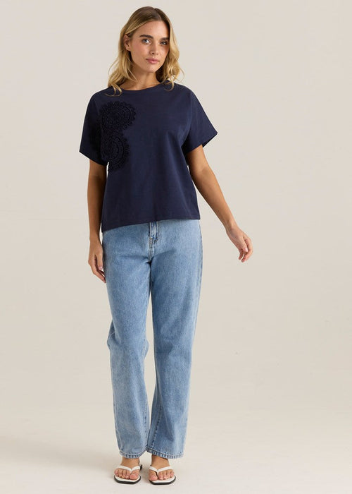 SASS - MIRA Crochet Tee Shirt - Navy