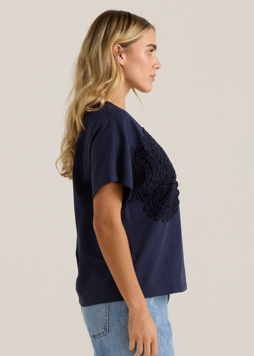 SASS - MIRA Crochet Tee Shirt - Navy