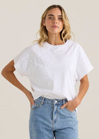 SASS - MIRA Crochet Tee - White