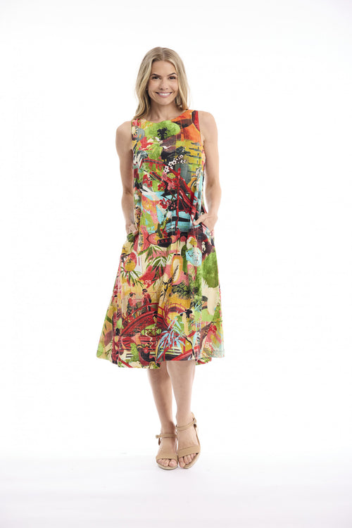 Orientique - Jardin Exotique Dress Midi Sleeveless