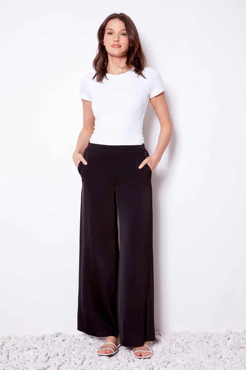 Up! Pants - Belize Wide Leg Pant in Black Satin