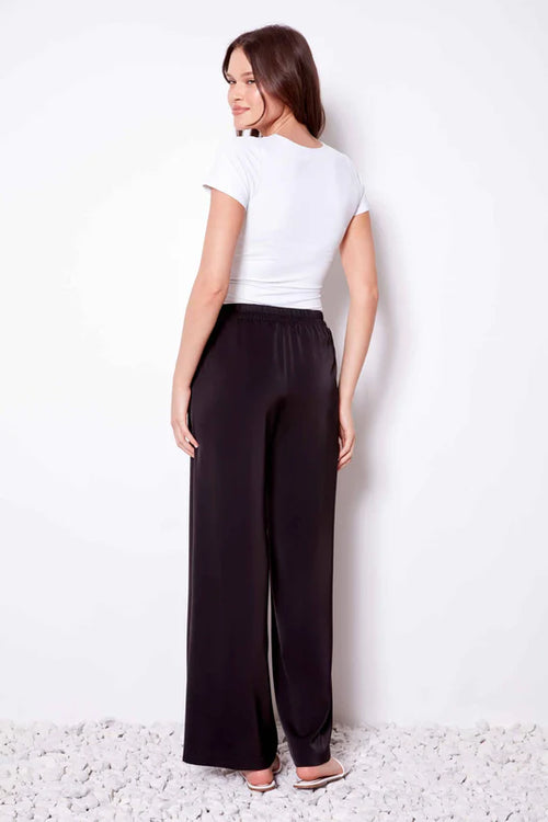 Up! Pants - Belize Wide Leg Pant in Black Satin