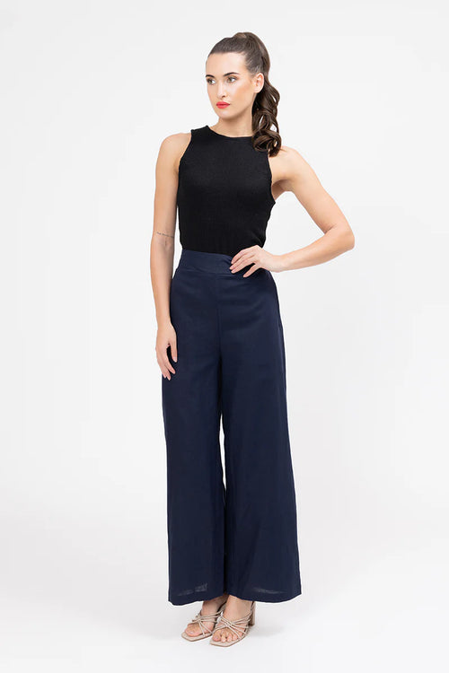 Seeking Lola ESSENTIAL WIDE LEG FULL LENGTH PANT -NAVY