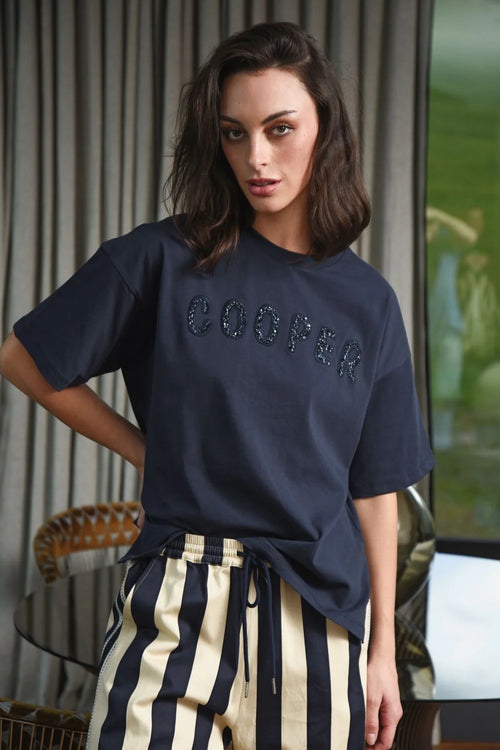 Cooper -Beading Lady T-Shirt in Navy