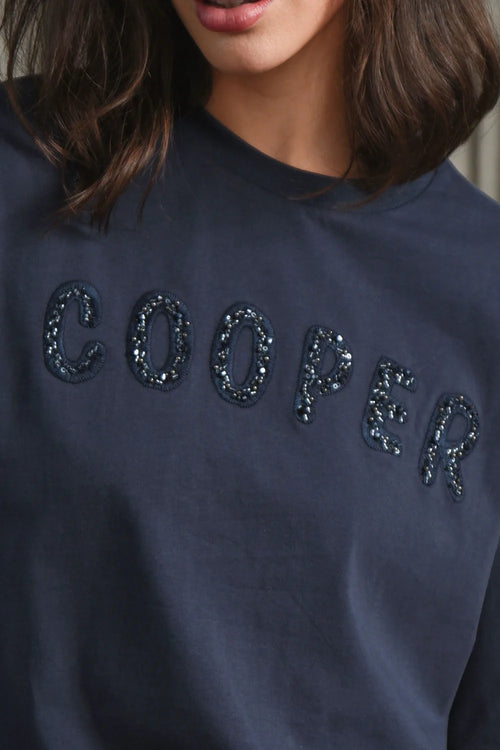 Cooper -Beading Lady T-Shirt in Navy
