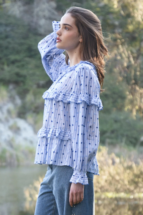 COOP - RUFFLE SHUFFLE Blouse - Dobby Does It Blue
