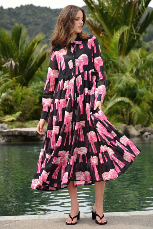 COOP - SUN & THE SWOON Dress - Bow-Dacious Black/Pink Bow