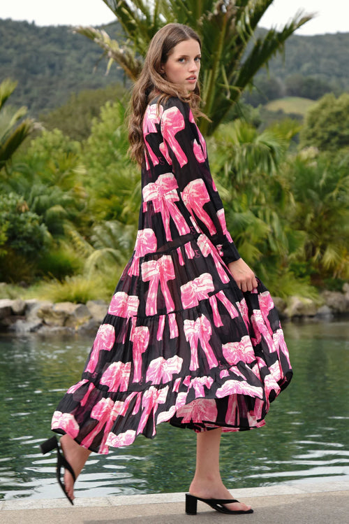COOP - SUN & THE SWOON Dress - Bow-Dacious Black/Pink Bow
