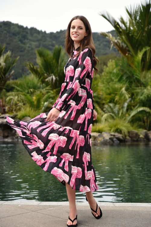 COOP - SUN & THE SWOON Dress - Bow-Dacious Black/Pink Bow