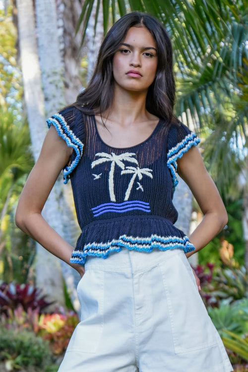 COOP - PALMS AWAY Crochet Top & Camisole - Navy/Blue