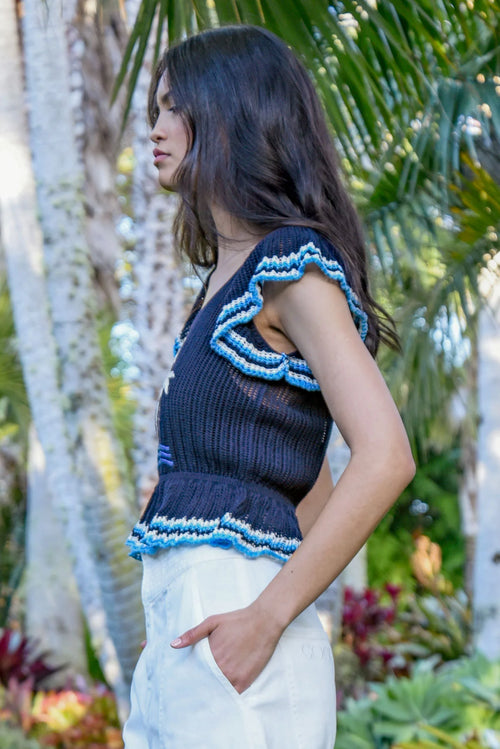 COOP - PALMS AWAY Crochet Top & Camisole - Navy/Blue