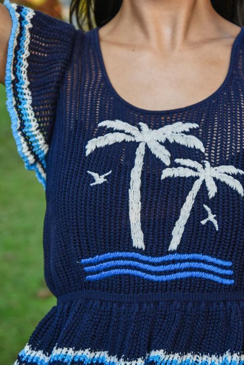 COOP - PALMS AWAY Crochet Top & Camisole - Navy/Blue