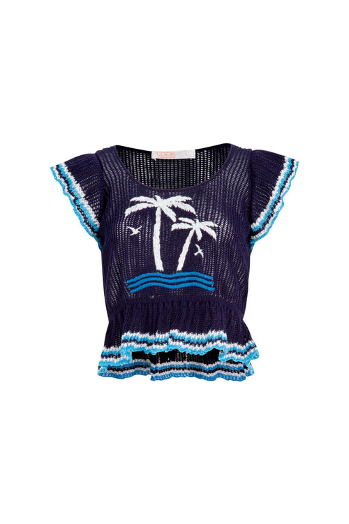 COOP - PALMS AWAY Crochet Top & Camisole - Navy/Blue