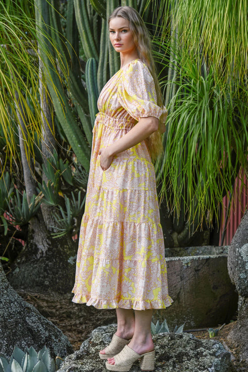COOP - RUCHE AROUND Dress - Field of Flowers Blush/Yellow
