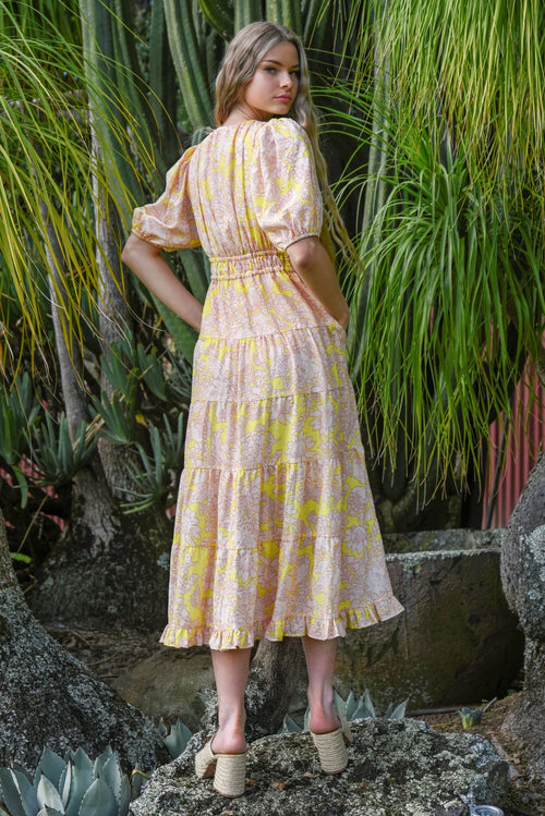 COOP - RUCHE AROUND Dress - Field of Flowers Blush/Yellow