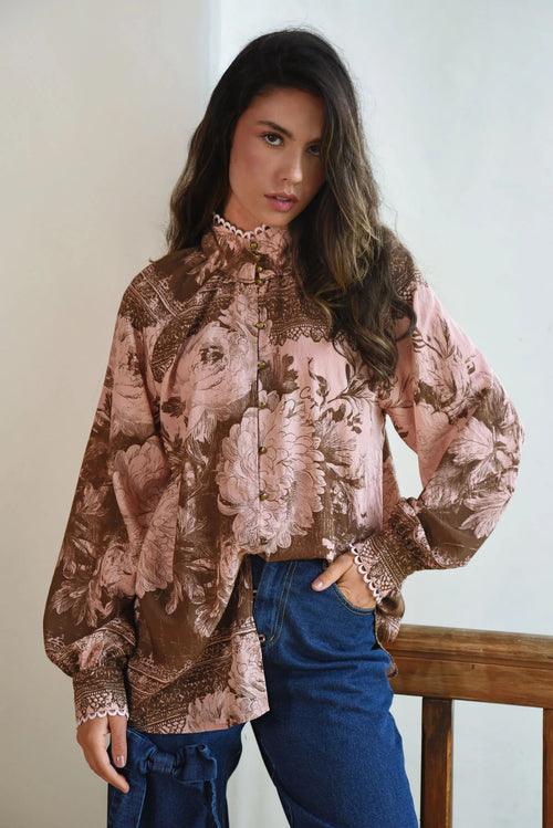 COOP - HIGH SOCIETY Blouse - Pink/Brown