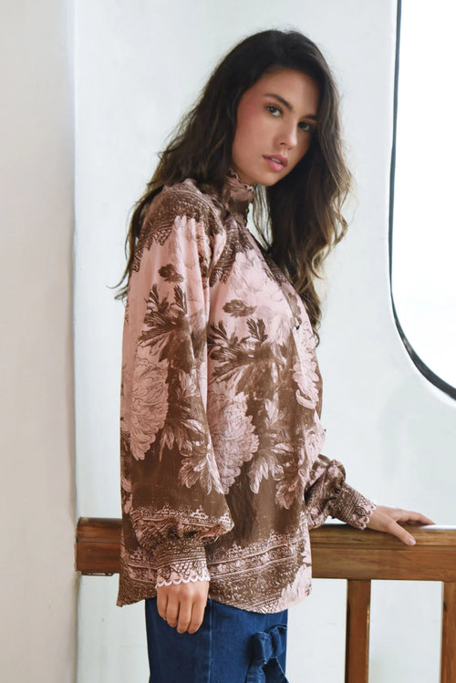 COOP - HIGH SOCIETY Blouse - Pink/Brown
