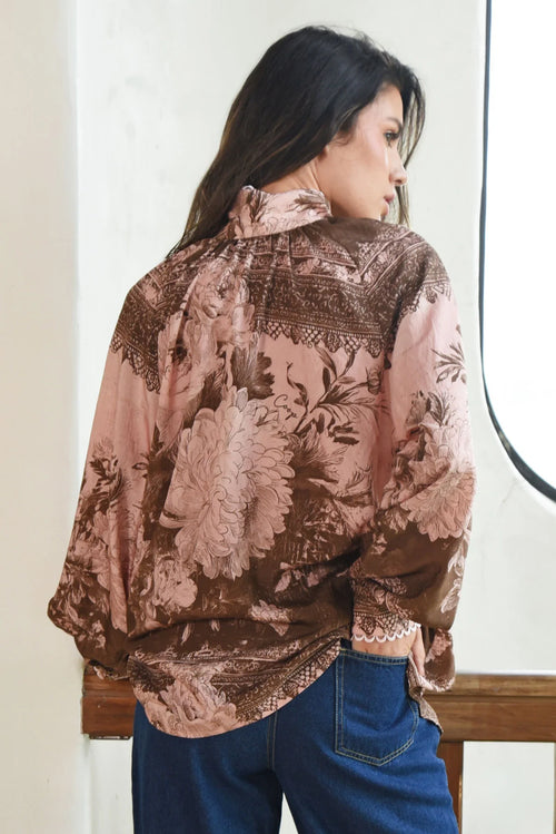 COOP - HIGH SOCIETY Blouse - Pink/Brown