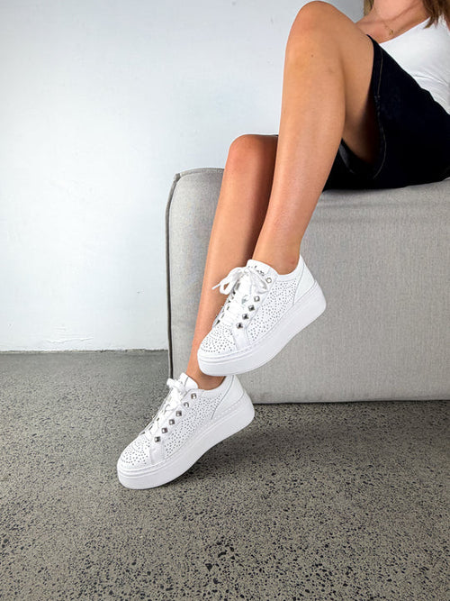 MINX - CRYSTIX - White Perf Diamante Gem Sneaker