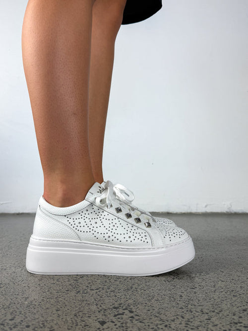 MINX - CRYSTIX - White Perf Diamante Gem Sneaker