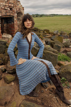 SASS - NESTA Check Knit Dress - Blue/Chocolate