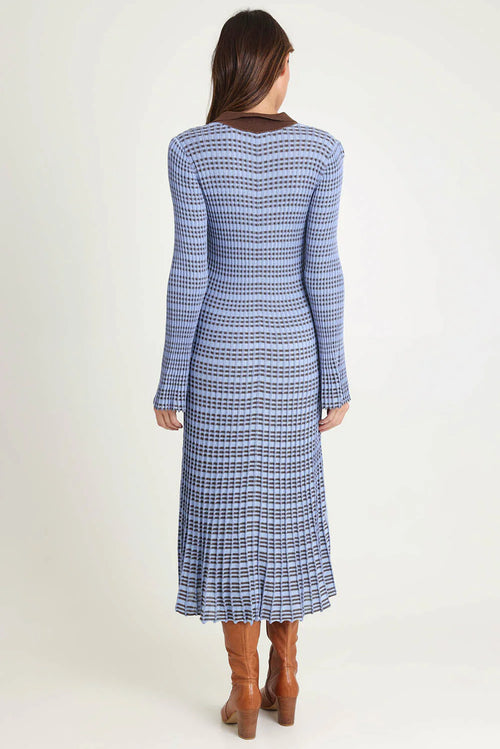 SASS - NESTA Check Knit Dress - Blue/Chocolate