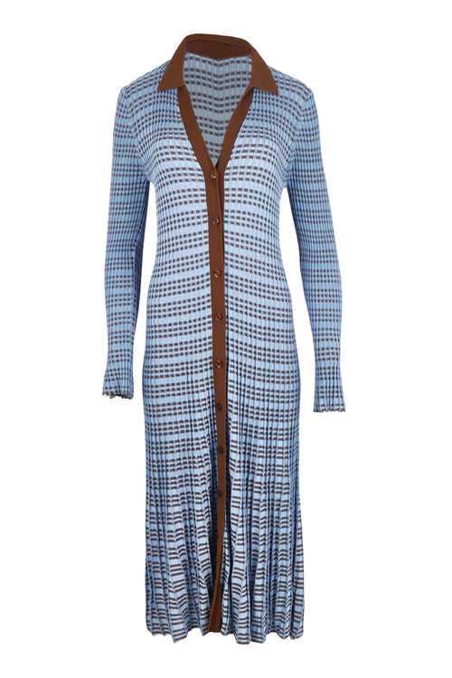 SASS - NESTA Check Knit Dress - Blue/Chocolate