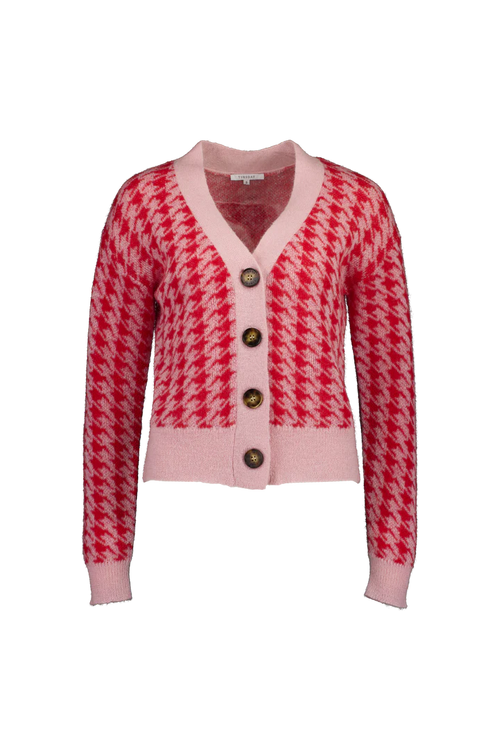Tuesday - HOUNDSTOOTH Cardi - Pink/Red