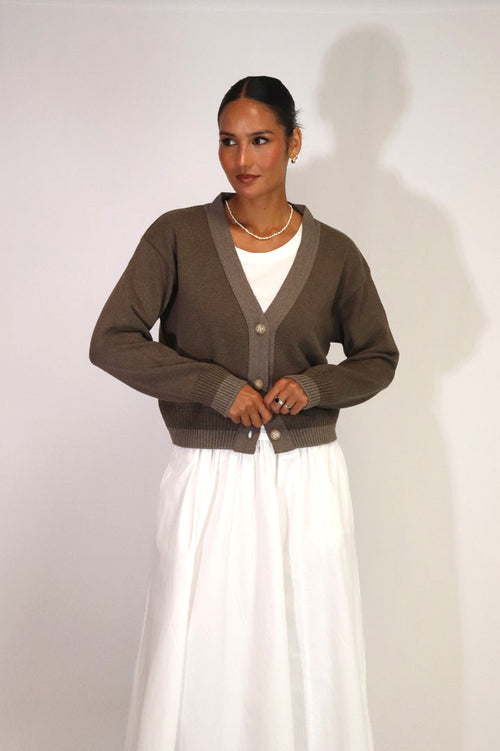 Tatano - Contrast Cardi Chocolate/Mocha