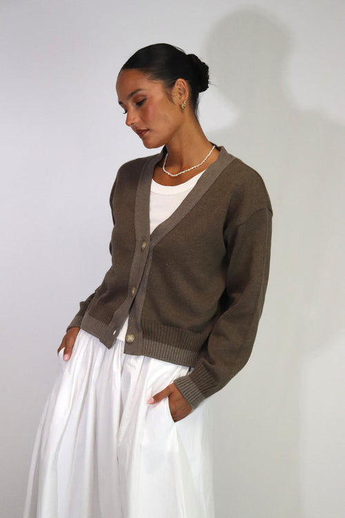 Tatano - Contrast Cardi Chocolate/Mocha
