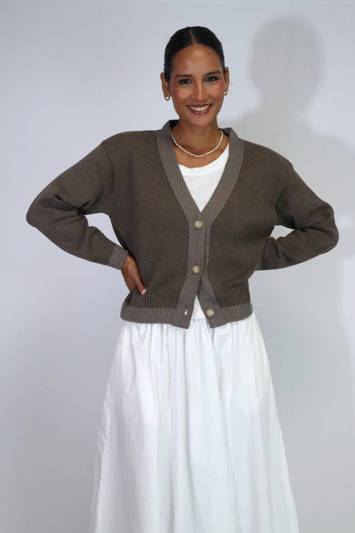 Tatano - Contrast Cardi Chocolate/Mocha