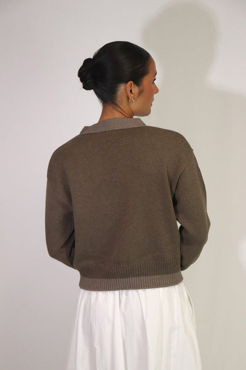 Tatano - Contrast Cardi Chocolate/Mocha