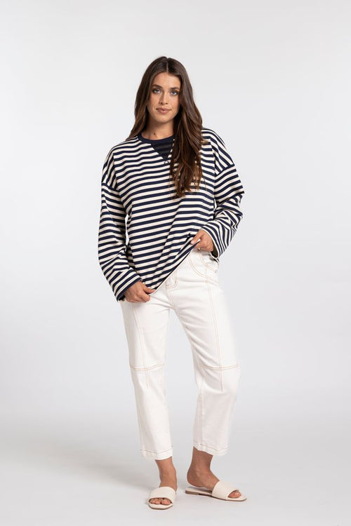 Mi Moso - Oversized Sweat in navy/cream Stripe