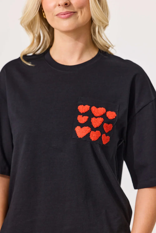Lemon Tree - AMOR Tee - Black/Red Hearts