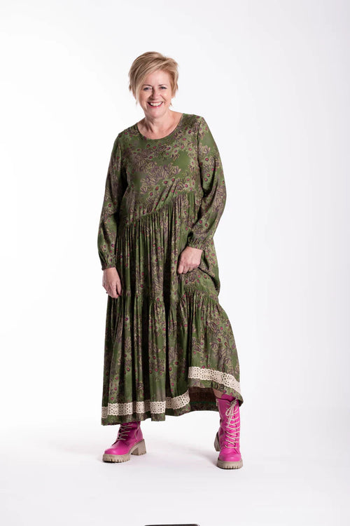 Jellicoe - ANGLED Dress 26-132 - Daisy Chain Green