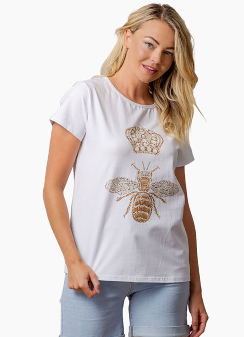 Moss - QUEEN BEE Tee in White