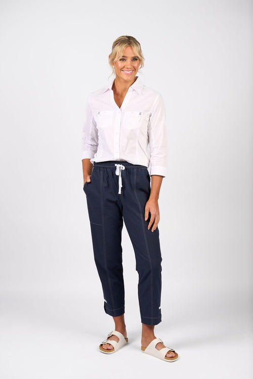 Vassalli - Relaxed Leg Ankle Grazer Pant with Contrast Trim and Stitching 5040