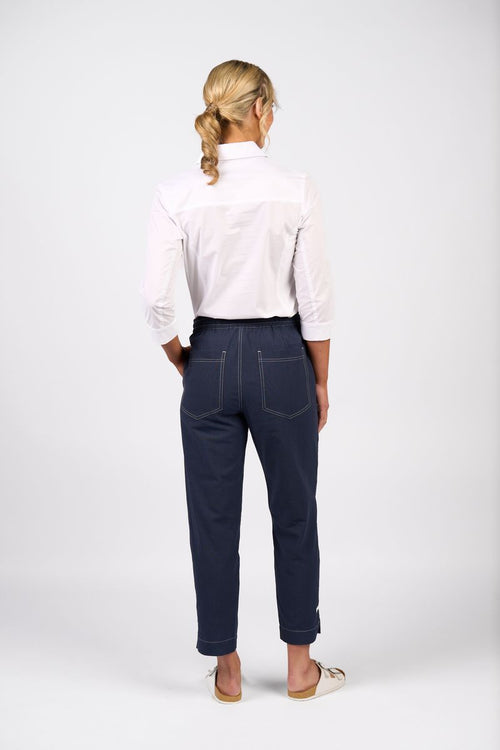 Vassalli - Relaxed Leg Ankle Grazer Pant with Contrast Trim and Stitching 5040