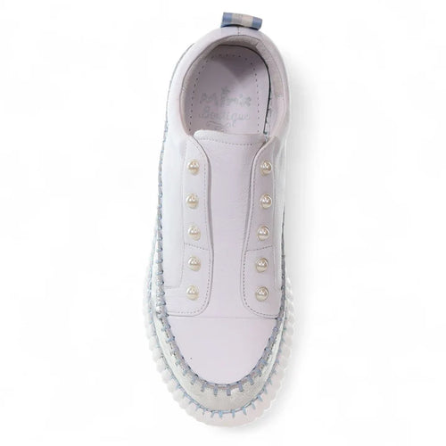 MINX - PEARLZIE STRIPE Sneaker - White/Blue Metallic