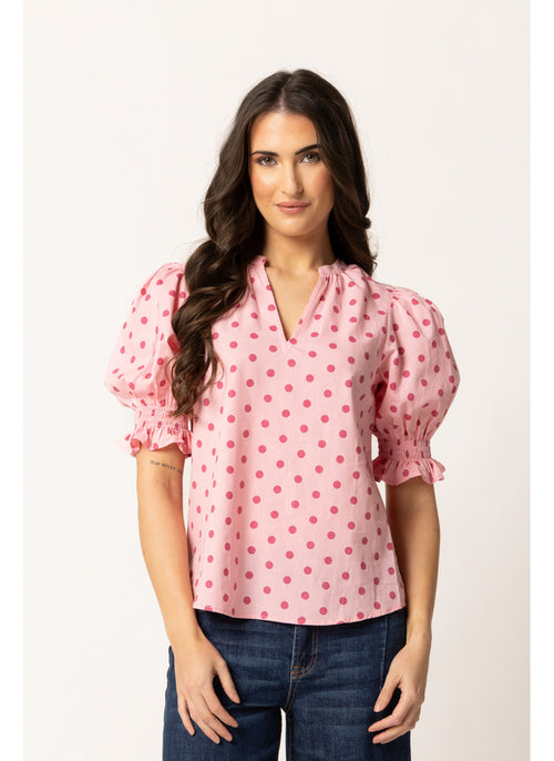 Seeking Lola - Relaxed Butterfly Top in Pink Spot