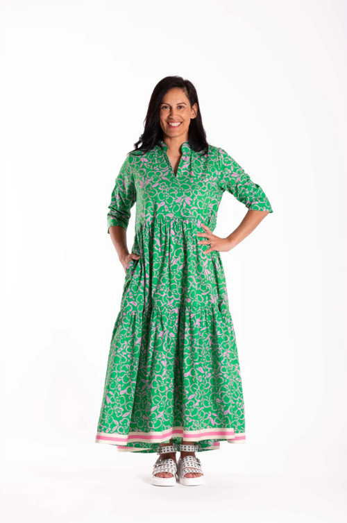 JELLICOE - Collar Tiered Dress 25-34 - Floral Scribble
