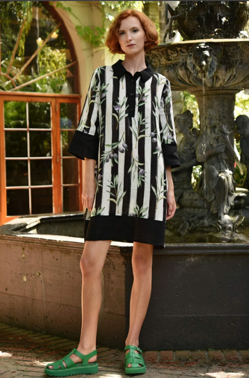 COOP - STRIPE WHEN IT'S HOT Dress - Olive Branch Black/White
