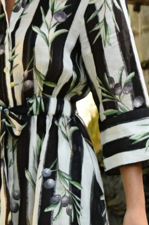 COOP - STRIPE A POSE Dress - Olive Branch Black/White